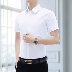 Short-Sleeve Button-Up Plain Shirt