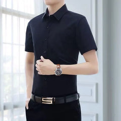 Short-Sleeve Button-Up Plain Shirt
