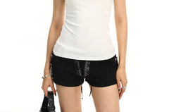 Short Sleeve Scoop Neck Plain Lace Up Back T-Shirt