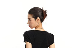 Short Sleeve Scoop Neck Plain Lace Up Back T-Shirt