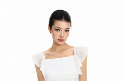 Sleeveless Square Neck Plain Embroidered Ruffle Top