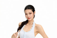 Halter Henley Plain Panel Lace Tank Top