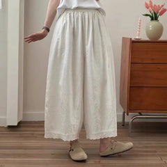 Elastic Waist Lace Panel Cropped Baggy Pants