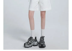 Mid Rise Washed Denim Wide Leg Shorts