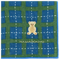 Checker & Teddy Bear Double-sided Gauze Handkerchief