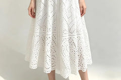 Eyelet Lace Short-Sleeve Midi A-Line Dress