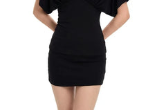 Short-Sleeve V-Neck Plain Crop Top / Mini Pencil Skirt