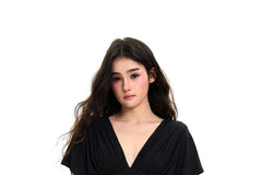 Short-Sleeve V-Neck Plain Crop Top / Mini Pencil Skirt