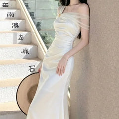 Short-Sleeve Off Shoulder Plain Ruched Maxi A-Line Dress