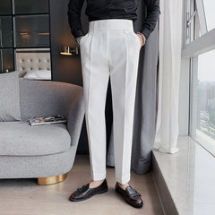 High Waist Plain Cropped Tapered Pants
