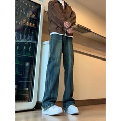 Mid Rise Washed Distressed Flared Jeans