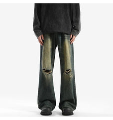 Mid Rise Washed Distressed Wide Leg Jeans