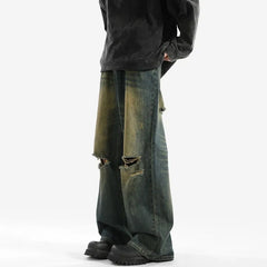Mid Rise Washed Distressed Wide Leg Jeans
