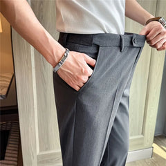 Mid Rise Plain Cropped Straight Leg Dress Pants