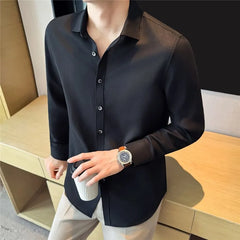 Long-Sleeve Button-Up Plain Shirt
