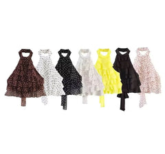 Halter Layer Polka Dot Ruffle Cropped Top