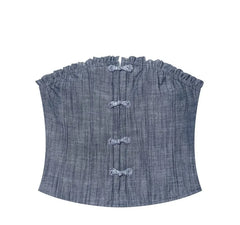 Knotted Buttons Plain Tubetop / Plain Cropped Flare Pants
