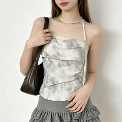 Set: Tie Dye Ruched Crop Tube Top + Skinny Scarf