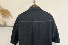 Short Sleeve Collared Washed Denim Shirt