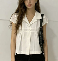 Short Sleeve V-Neck Plain Loose-Fit Shirt