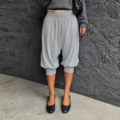 High Waist Plain Loose-Fit Capri Pants