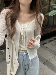 Open Front Plain Crop Light Cardigan