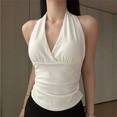 Halter V-Neck Plain Slim-Fit Tank Top