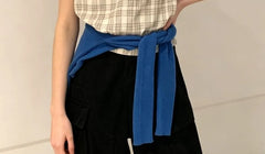 Puff Sleeve Scoop Neck Plaid Loose-Fit Blouse