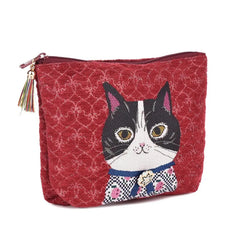 Parlor Suzurando Cat Jacquard Makeup Pouch Red