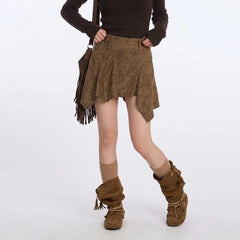 High Waist Leopard Asymmetric Hem Mini Skirt