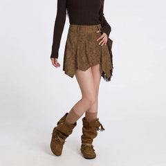 High Waist Leopard Asymmetric Hem Mini Skirt