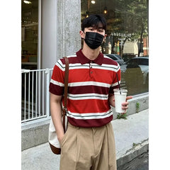 Short-Sleeve Striped Knit Polo Shirt