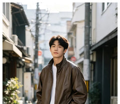 Oversized Stand-Collar Faux-Leather Jacket