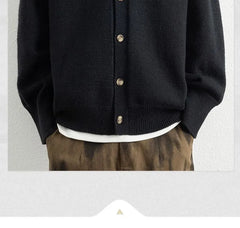 Crewneck Button-Up Plain Cardigan
