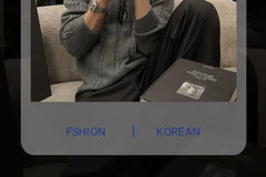 Long-Sleeve Cable Knit Plain Polo Shirt