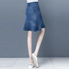 High Waist Denim A-Line Skirt