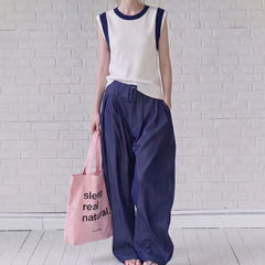 Sleeveless Crewneck Two Tone Knit Top
