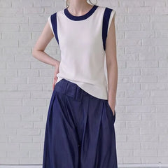 Sleeveless Crewneck Two Tone Knit Top