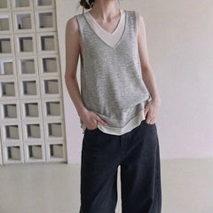 V-Neck Two Tone Layered Tank Top