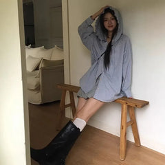 Long-Sleeve Hooded Plaid Shirt