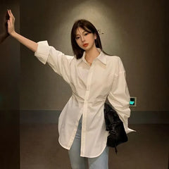 Long-Sleeve Collared Plain Button Up Shirt