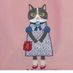 Parlor Suzurando Water Repellent Cat Embroidery Tote Bag M Size Pink