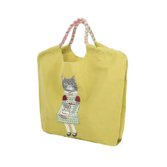 Parlor Suzurando Water Repellent Cat Embroidery Tote Bag M Size Mustard
