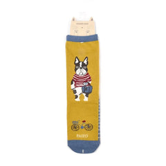 Animal Mode French Bulldog Pauro Dog Print Socks Mustard