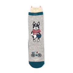 Animal Mode French Bulldog Pauro Dog Print Socks Gray