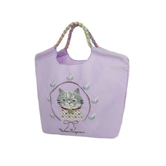Parlor Suzurando Water Repellent Cat Embroidery Tote Bag M Size Purple
