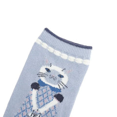 Suzuran San Cat Print Socks Gray