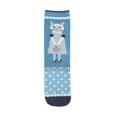 Suzuran San Cat Print Socks Blue Green