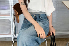 Set: Scoop Neck Plain Tank Top + Short-Sleeve Off Shoulder Asymmetrical Plain Crop T-Shirt