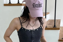 Spaghetti Strap Scoop Neck Plain Studded Crop Camisole Top